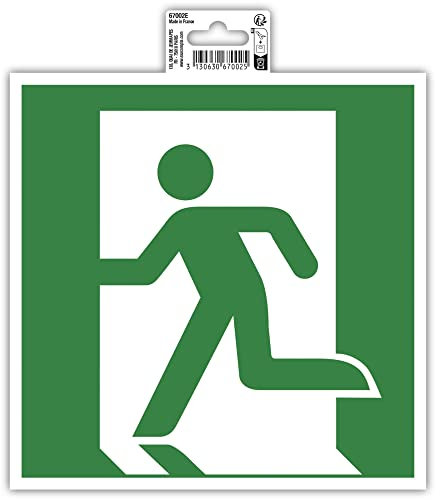 Exacompta - Réf. 67002E - 1 panneau adhésif Évacuation gauche - En PVC traité anti-dérapant et résistant aux UV - Dimensions : 20 x 20 cm - Coloris vert et blanc