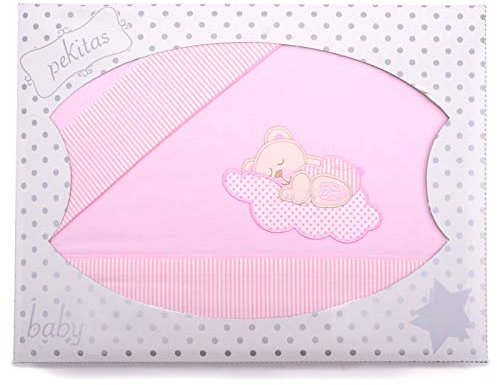 PEKITAS Bebe Bettwäsche-Set 3-Teilig Krippe Babybett Kinderbett 60x120cm 100% Baumwolle (Wolkenbär, Rosa)