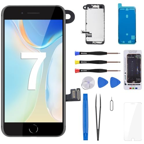 CYKJGS Bildschirm-Ersatz für iPhone 7 mit Home-Tasten-Fix, 11,9 cm (4,7 Zoll), LCD-Touch-Display, Digitizer, Rahmen, Montage mit Frontkamera, Ohrlautsprecher, Reparaturwerkzeug-Set, Glasschutz A1660,