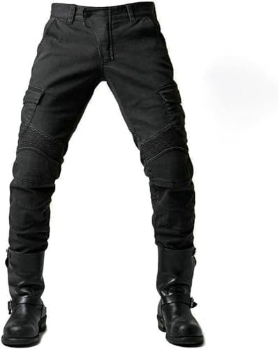 Fashionapple Pantalones de protección para Hombre, Moto, Vaqueros, Transpirables, Protectores extraíbles, para Carreras, Bicicleta (Negro,3 XL)
