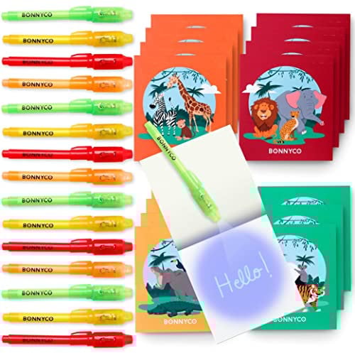 BONNYCO UV Stift und Notizbuch, 16 Stück Dschungel Mitgebsel Kindergeburtstag Junge & Mädchen | Kindergeburtstag Gastgeschenke, Adventskalender & Kleine Geschenke Kinder - Safari Geburtstag Deko