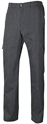 Velilla 403008; pantalón de cocina a cuadros multibolsillos; color negro a cuadros; talla S