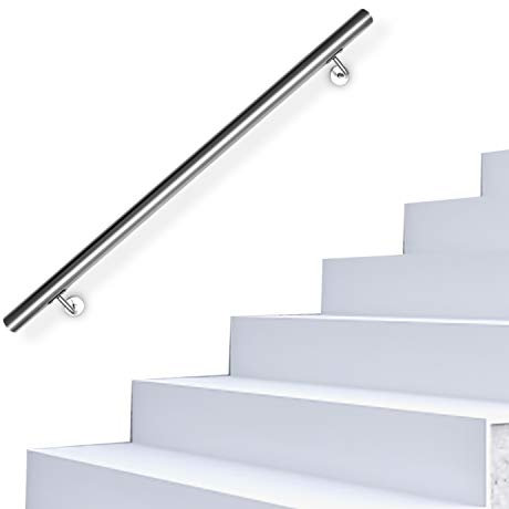 SWANEW Pasamanos de acero inoxidable cepillado, longitud: 50 cm, diámetro: 42 mm, color: Silver