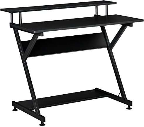 HOMCOM Tavolo Porta PC Salvaspazio con Ripiano Monitor Rialzato, Scrivania per Computer da Ufficio in Legno, 100x60x85.5cm, Nero