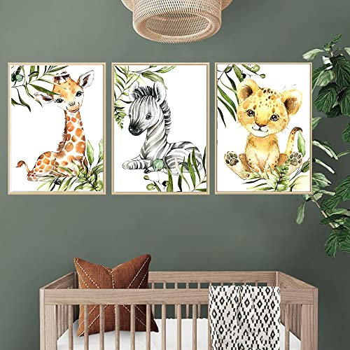 Youihom Poster Tiere Baby a3 Bilder Dschungeltiere Safari Giraffe Zebra Löwe 30 x 40 cm Kunstdruck Waldtiere Leinwand Dekoration Schlafzimmer Kinder Jungen Mädchen Geschenk ohne Rahmen