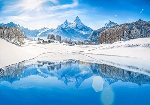 Wesmilewallpaper Papier Peint Panoramique Bleu Neige Montagne Forêt Lac Eau Hiver Neige Scène Salon Chambre 350x245cm 3D Intissé Soie Poster Geant Mural