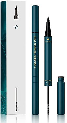 Doppelseitiger Mascara Eyeliner, 4D Lash Mascara und Eyeliner Pencil Set, Natürlicher, langanhaltender, wasserfester 2 in 1 Mascara Eyeliner zur Wimpernverdichtung und -verlängerung, Wischfest