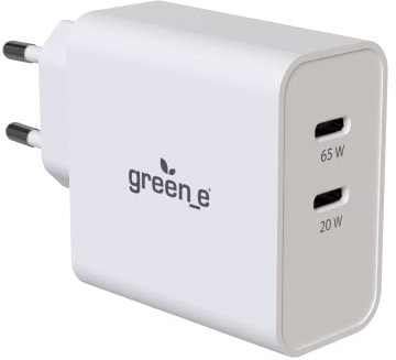 GREEN-E - Cargador para casa Eco-diseñado USB-C de bajo Consumo - Tecnología GAN - 65+20W