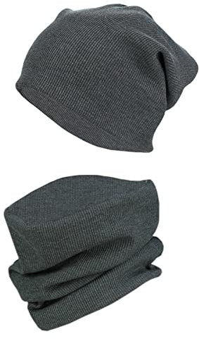 TupTam Mütze und Schal Kinder Set – Weiches Schal Mütze Set Kinder für Herbst und Winter, Farbe: Rippstoff Anthrazit Meliert, Größe: 52-56