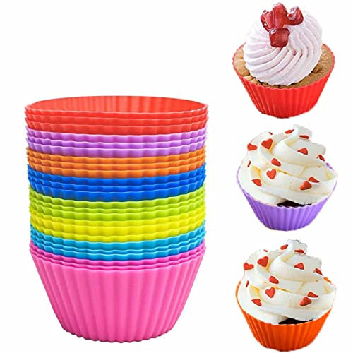 Cupcake Moulds, Reusable Muffin Moulds, Silicone Baking Cases Muffin Molds, BPA Free Nonstick Baking Cups Deep Cupcake Tin for Cakes and Pudding Air Fryer Liners, for Halloween Xmas Party, Set of 24