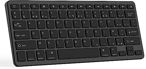 CC Store Clavier sans Fil Bluetooth, Clavier Français sans Fil Rechargeable - AZERTY - USB-C Charging, Mini Claviers Léger et Silencieux, Longue durée de Vie pour iPad/iPhone/Android/Windows - Noir