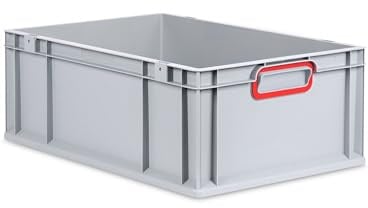PROREGAL Eurobox NextGen Color | HxBxT 22x40x60cm | 44 Liter | Griffe rot geschlossen | Verstärkter Boden | Eurobehälter, Transportbox, Transportbehälter, Stapelbehälter