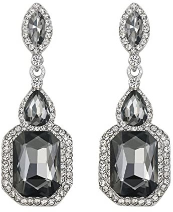 Clearine Boucles d'oreilles Femme Géométrique Cristal Marquise Goutte Chandelier Statement Gris Ton d'argent Cadeau Bijoux Mariage Fête des Mères d'anniversaire Noël Saint Valentin