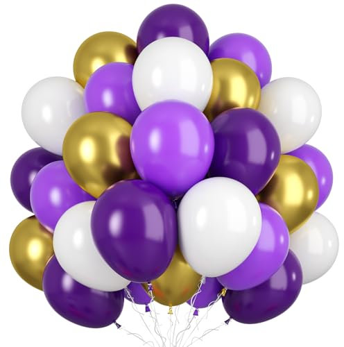 Lila Luftballons, 60 Stück Lila Gold Geburtstag Ballons, Lila Gold und weiße Latex Ballons, Lila Weiße Ballons für Mädchen Baby Shower Party, Hochzeit, Geburtstag Party Dekorationen