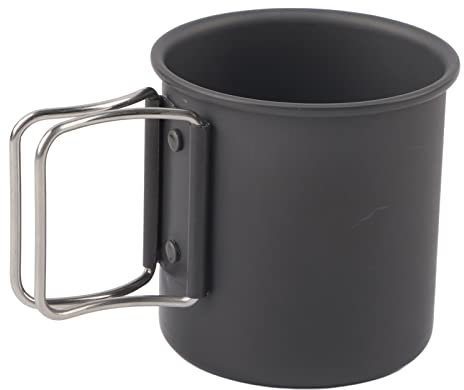 BestAlice Edelstahl-Campingbecher, 300 Ml/10 Oz Outdoor-Camping-Trinkbecher mit Faltbarem Griff, Schwarze Aluminiumlegierung, Kaffeebecher, Picknick-Wasserbecher für Wandern, Jagen, Angeln