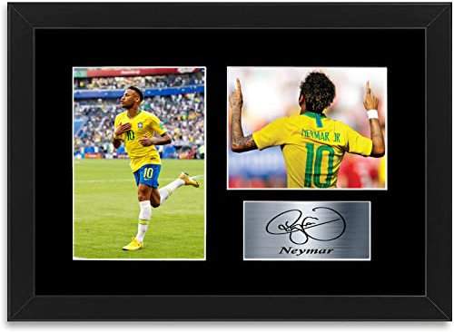 Neymar Brasilien Fußballspieler, A4, gedruckt, signiert, mit Autogramm, Geschenkrahmen
