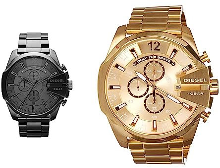 Diesel Herren Mega Chief Chronograph, 59 mm Gehäusegröße, Edelstahluhr & Herren Mega Chief Chronograph, 51 mm Gehäusegröße Edelstahluhr