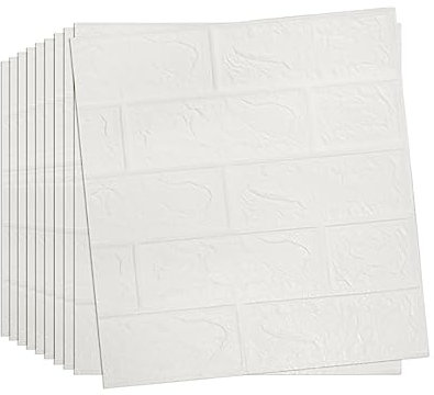 Snewvie 10pcs 3D Wall Panels 38×35cm Brick Wallpaper Self Adhesive DIY Wall Stickers Waterproof PE Foam Panel Wall Tiles for Bedroom Kitchen Living Room Bathroom Home Decor,white
