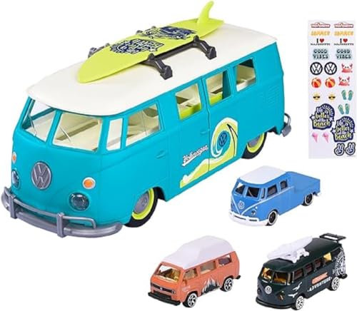 Majorette - Volkswagen The Originals Carry Case - Véhicule 35cm - 3 Véhicules VW Inclus Dont 1 Exclusif - Fonction Lumineuse - 212055010SMO, Bleu