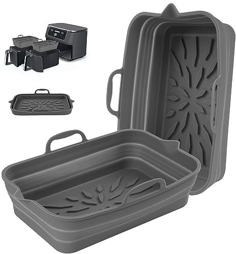 2 Faltbar Backpapier Silikon für Heißluftfritteuse, Silikonform Heißluftfritteuse Silikoneinsatz Für Ninja Dual Air fryer Accessory Zubehör Heißluftfritteuse Backform Airfryer Liner