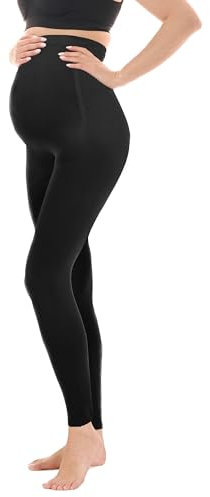 Herzmutter Leggings de Maternité - Pantalon de Grossesse - Certifié Oeko-Tex 100 - Legging de Sport - Opaque - Noir - 1900 (XL-XXL)