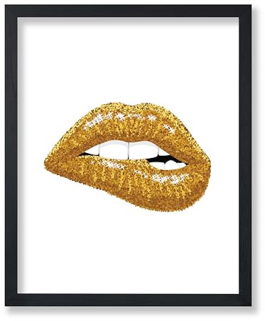 Poster Master Gold Lips Poster – Lip Bite Print – Moderne Kunst – Trendige Kunst – Minimale Kunst – Boho Kunst – Geschenk für Männer & Frauen – Ästhetische Dekoration für Büro, Schlafzimmer oder