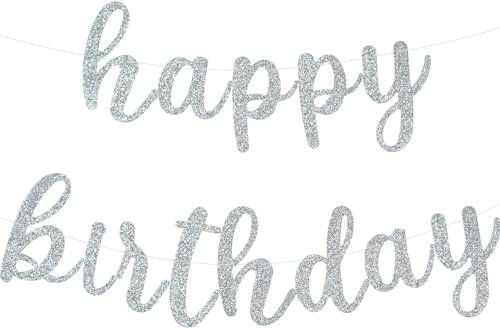 TONIFUL Silbrig Happy Birthday Banner.NO DIY-rote Geburtstagsparty Banner in Skript-vorgestrandete rote Glitter Geburtstag Girlande Ready to Use rote Geburtstagsparty Dekorationen für Dekor