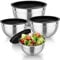 TEAMFAR Rührschüssel, 4 Stück Edelstahl Schüssel Salatschüssel mit Luftdicht Deckel, Schwarz Schüsselset für Küche, 4,5/3/1,5/1,2L, Spülmaschinenfest