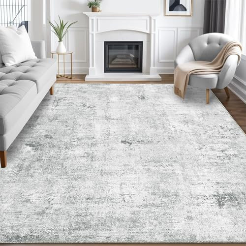 Guchuang Bedding Washable Rugs Living Room Area Rugs Grey Modern Abstract Rug Large Non Slip Carpet Short Pile Rug for Bedroom Dining Room Kitchen Soft Faux Wool Rugs 160x230cm