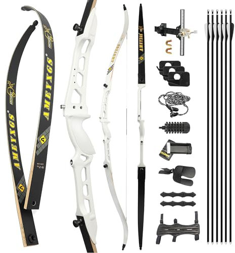 surwolf Recurve Bogen 66/68/70 Zoll Wettkampf Recurve Bogen für Anfänger 14-40LBS Takedown Recurve Bogen Bogenschießen Pfeil und Bogen Set(weiß set1,2# 68-22lbs)
