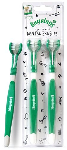 Bugalugs Dog Toothbrush & Cat Toothbrush Triple Headed Plaque Remover, Our Dental Teeth Cleaning Products Makes Teeth Cleaning Easier with Dog Toothpaste & Cat Toothpaste