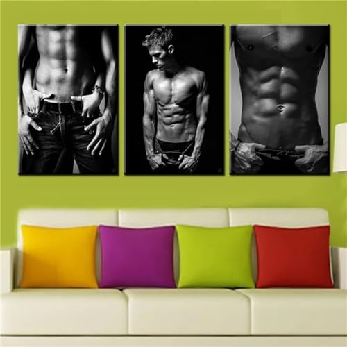 5D Diamond Painting 3 Teilig Groß XXL Sexy Männer Diamant Painting Bilder Full Drill Eckige Mosaikherstellung Basteln Erwachsene Malen Nach Zahlen für Home Décor Mädchen Geschenke 40x60cm F-8481