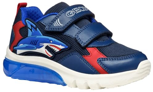 Geox J CIBERDRON Boy B Sneaker, Navy/Red, 28 EU