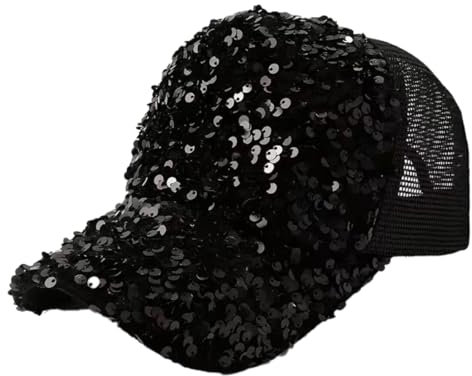 Whakano Glitzer Baseball Cap Damen Basecap Mit Pailletten,Mesh Cap Baseballkappe,Outdoor Sonnenschutz,Sport Cap,Sonnenmütze,Baseball Mütze,Hut für Sport,Kappen Hüte UV-Schutz,Schwarz
