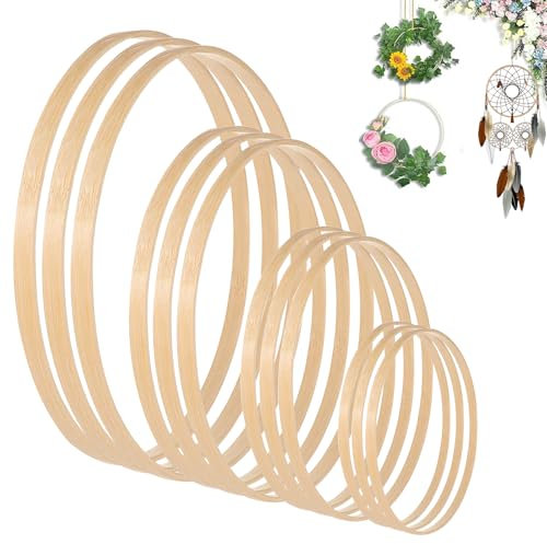 Ksvaye 12 Stk XXL Holzringe Zum Basteln 4 Größen(10/15/20/30 cm) Traumfänger Ringe Set Holzring Makramee Deko zum hängen Stickrahmen Holz Holzreifen zum Basteln für Hochzeit Kranz Decor & DIY Handwerk