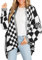 Imily Bela Damen Strickjacken Übergroße Plaid Cardigan Color Block Pullover Batwing Langarm Elegante Pullover Outwear Schwarz XL