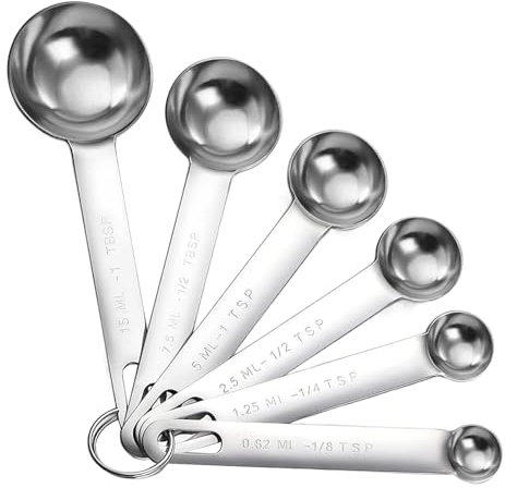 Set of 6 Measuring Spoons, Stainless Steel Measuring Spoons, 6 Measuring Cups Metal Measuring Spoons with Scale, Spice Spoon, Tablespoon, Dosing Spoon for Small Dry Rations, Liquids, Baking Measuring,