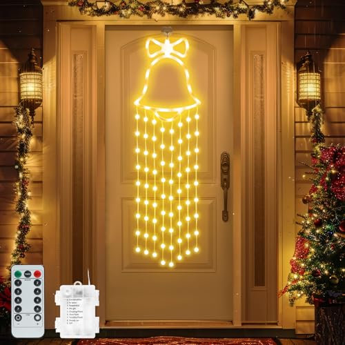 SOARFLY Weihnachtsbeleuchtung Fenster Weihnachtsdeko Fenster Beleuchtet Weihnachtsdeko Lichterkette 100LED Glocke Deko mit 8 Modi Fernbedienung Fenster Lichterkette Weihnachten für Innen,Warmweiß