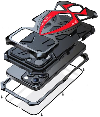 Lunivop fit for iPhone 16 Pro Max Case Heavy Duty Protection Rugged Screw Full Body Military Grade Metal Bumper Rubber with Hard Durable Phone Cases Cover Men Armor 2024 Black Red