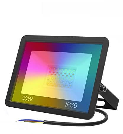 Foco LED para Exteriores, Tuya Smart WiFi DIRIGIÓ Floodlight 3 0W 50W 100W Cambio de Color DIRIGIÓ Luz de inundación IP66 RGB Control de vioce Blanco cálido y Fresco para Jardines(30W 220V)