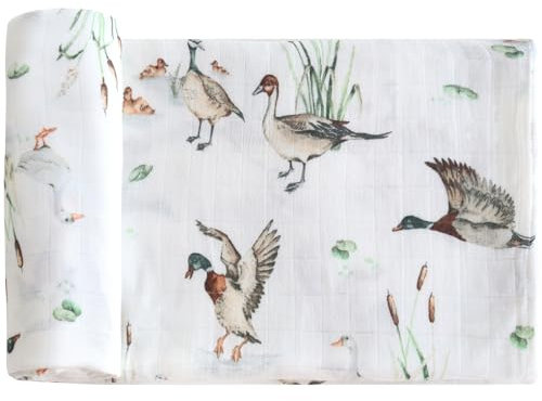 LifeTree Baby Pucktuch Musselin Tuch, 120x120cm Musselin Swaddle Decke Baby Bambus Baumwolle Swaddle Wrap für Junge und Mädchen, Mallard Duck Design