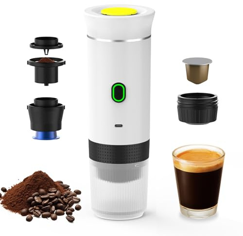 Irishom 3 en 1 cafetera eléctrica portátil, mini funciona con cápsulas y café molido, 15 bar y frío y calefacción para coche, casa, viaje