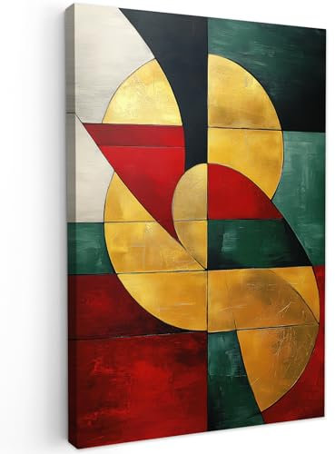 MuchoWow© Impression sur Toile Decoration Murale Peinture 80x120 cm Tableaux Decoratifs Muraux Déco Chambre Cadeau Noel Tableau Salon Abstrait - Noël - Or - Rouge - Vert