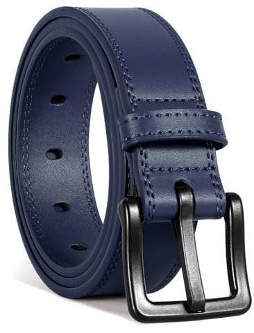 WHIPPY Gürtel Herren Ledergürtel für Jeans Verstellbarer Outdoor Leder Gürtel Unisex Arbeitsgürtel mit schwarz Kunststoffschnalle,Marineblau 100cm