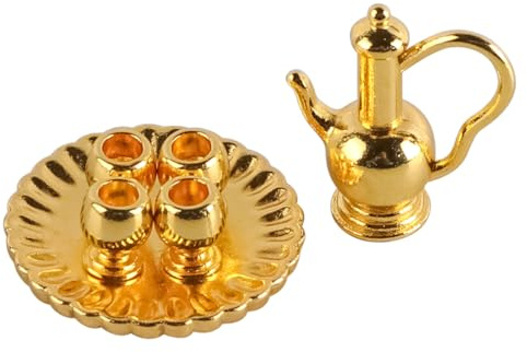 FONGKNOX Dollhouse Miniature Tea Cup Set 6 Pcs Dollhouse Accessories 1/12 Scale Miniature Tea Sets Doll House Decor Mold Kitchen Furniture Set