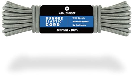 Kamu Synber Gummiseil 5mm x 10m Expanderseil Spanngummi Spannseil Gummischnur für Anhänger, Sonnensegel, Plane | UV Beständig Wetterfest | Grau