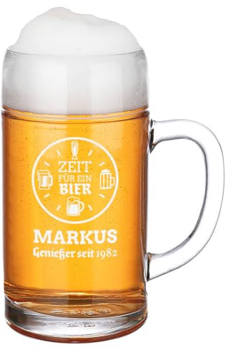 polar-effekt Maßkrug 1 Liter mit Gravur für Männer - Personalisierter Krug mit Henkel - Bierglas als Vatertagsgeschenk - Geschenk für Bierliebhaber