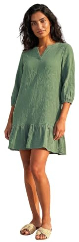 Roman Originals Textured V-Neck Smock Dress for Women UK - Ladies Everyday Holiday Spring Summer V-Neckline Comfy Soft Evening Vacation Work Party