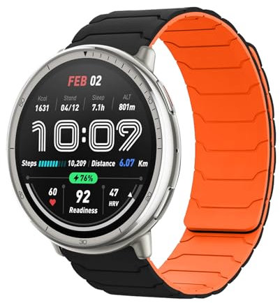 Hinnwer 20mm Armband Kompatibel mit Amazfit Active 2 Square/Active 2/Active/GTR Mini/GTS 4/GTS 4 Mini/Bip 3, Starke Magnetische Loop Silikon Ersatzarmband für Amazfit Bip 3 Pro SchwarzOrange
