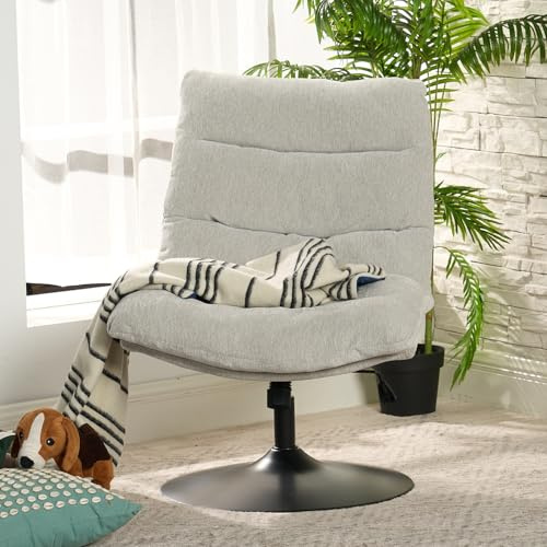 MEUBLE Cosy Sessel Lehnstühle Lounge mit höhenverstellbar Wippfunktion Relaxsessel 360° Drehbar Polsterstuhl für Wohnzimmer, Chenille-Stoff, Grau